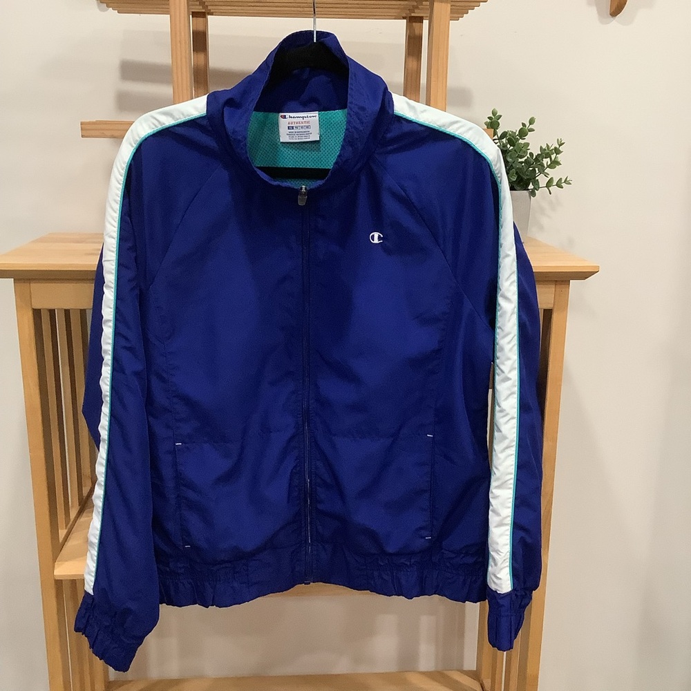 Vintage Y2K Champion Blue Teal White Colour Block Zippered Jacket Size XL